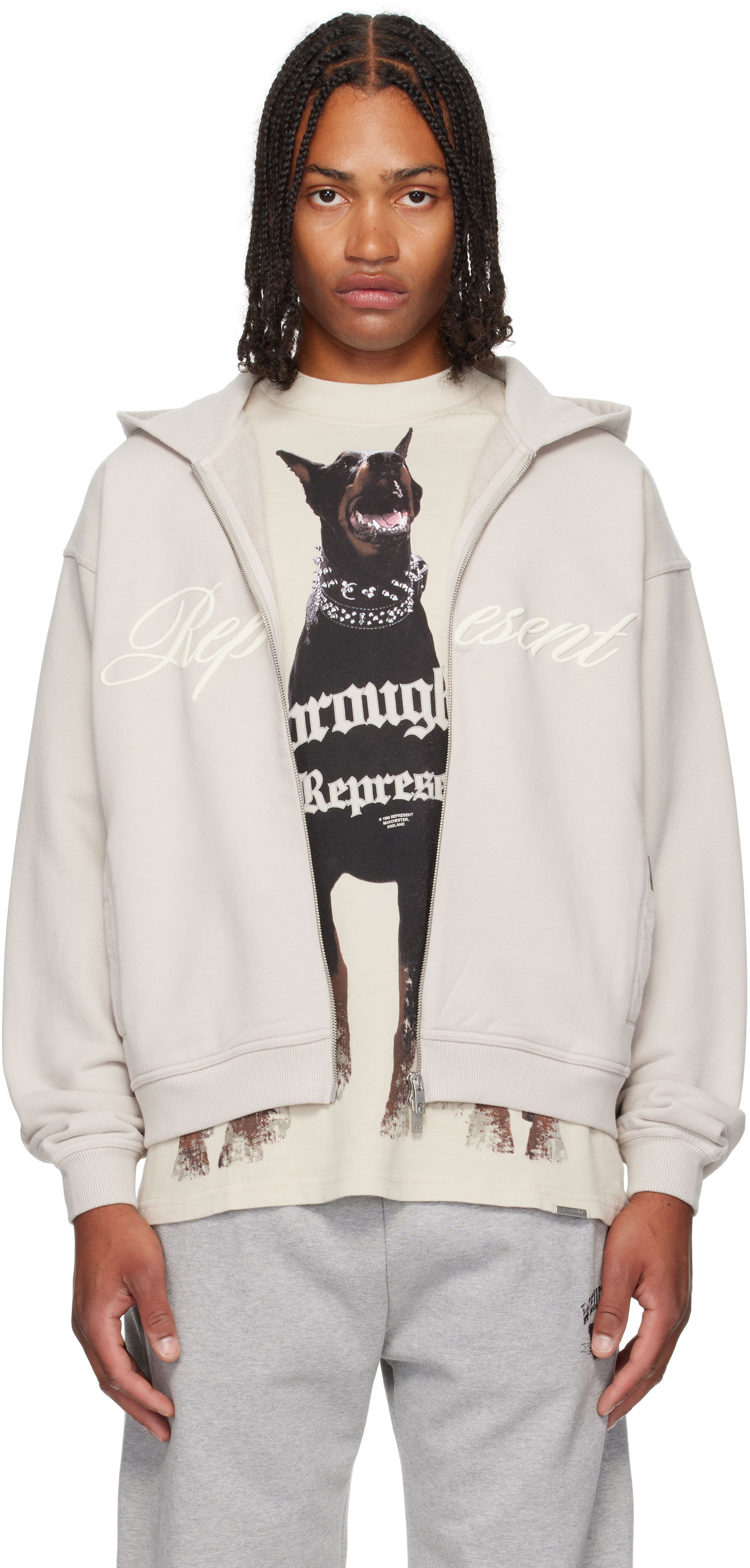 Sweatshirt Represent Clo Represent Script Logo Zip Hoodie Beige | MLM100025, 0