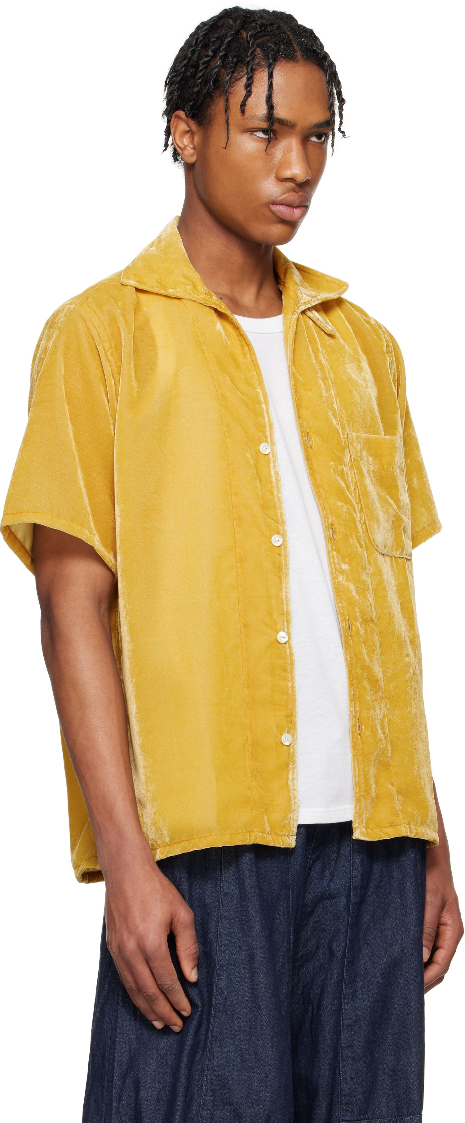 Skjorte Needles NEEDLES Italian Collar Velvet Shirt Gul | QV302, 1