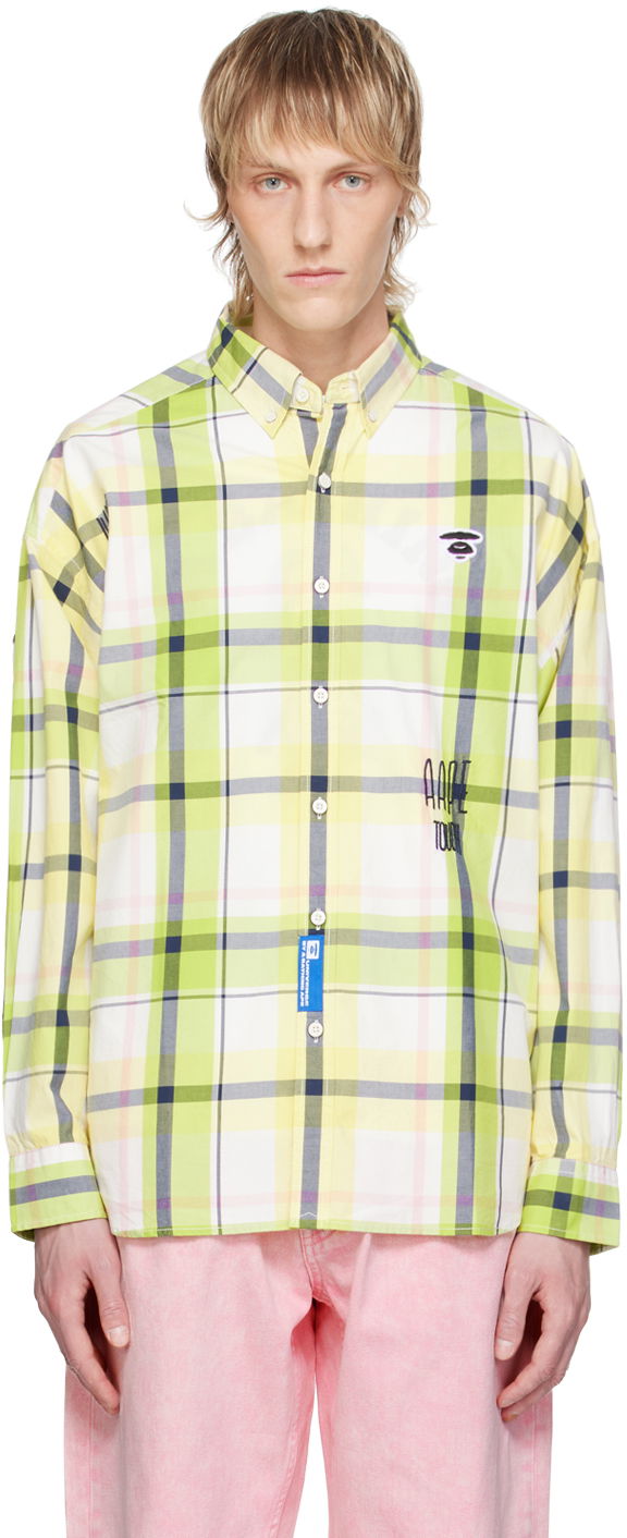Skjorte AAPE by A Bathing Ape AAPE by A Bathing Ape Embroidered Plaid Shirt Gul | AAPSTM8479XXMGRT