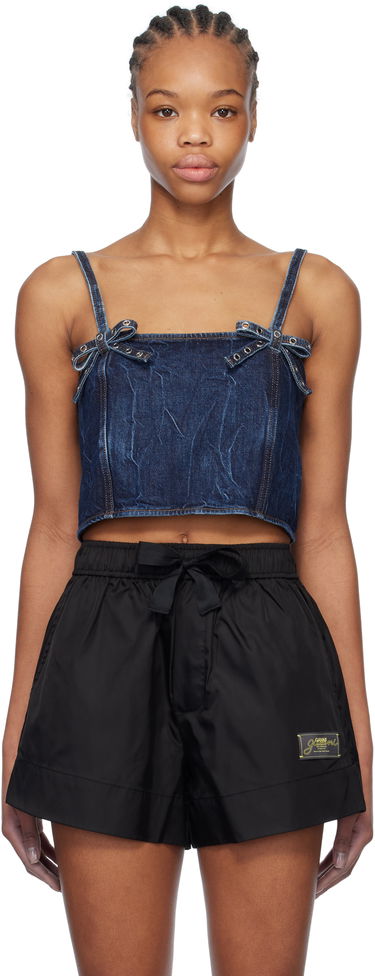 Tanktop GANNI Blue Crinkled Future Denim Strap Top Mørkeblå | J1592, 0