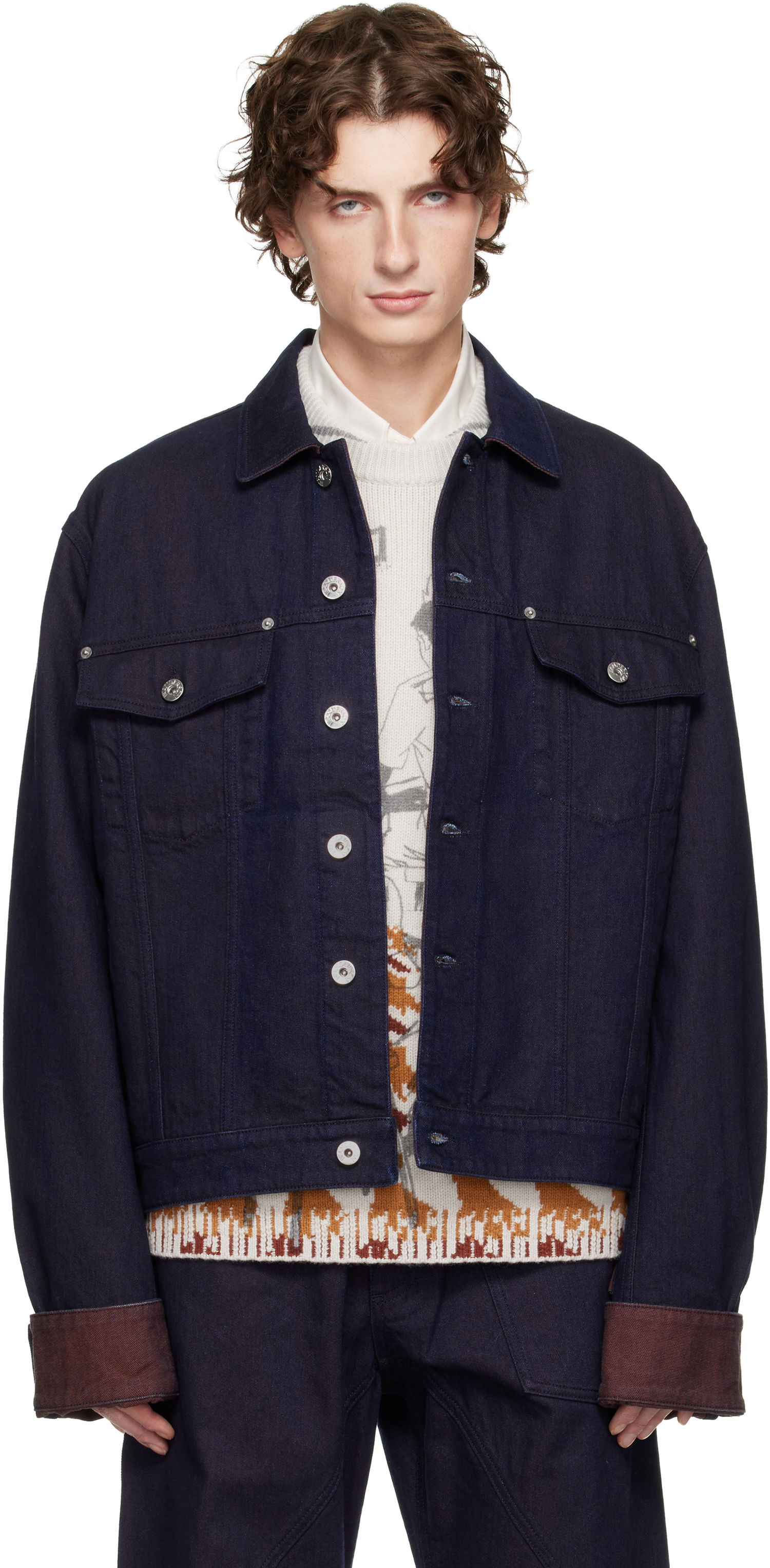 Jakke JW Anderson JW Anderson Turn Up Cuff Denim Jacket Mørkeblå | DJ0044-PG1836, 0