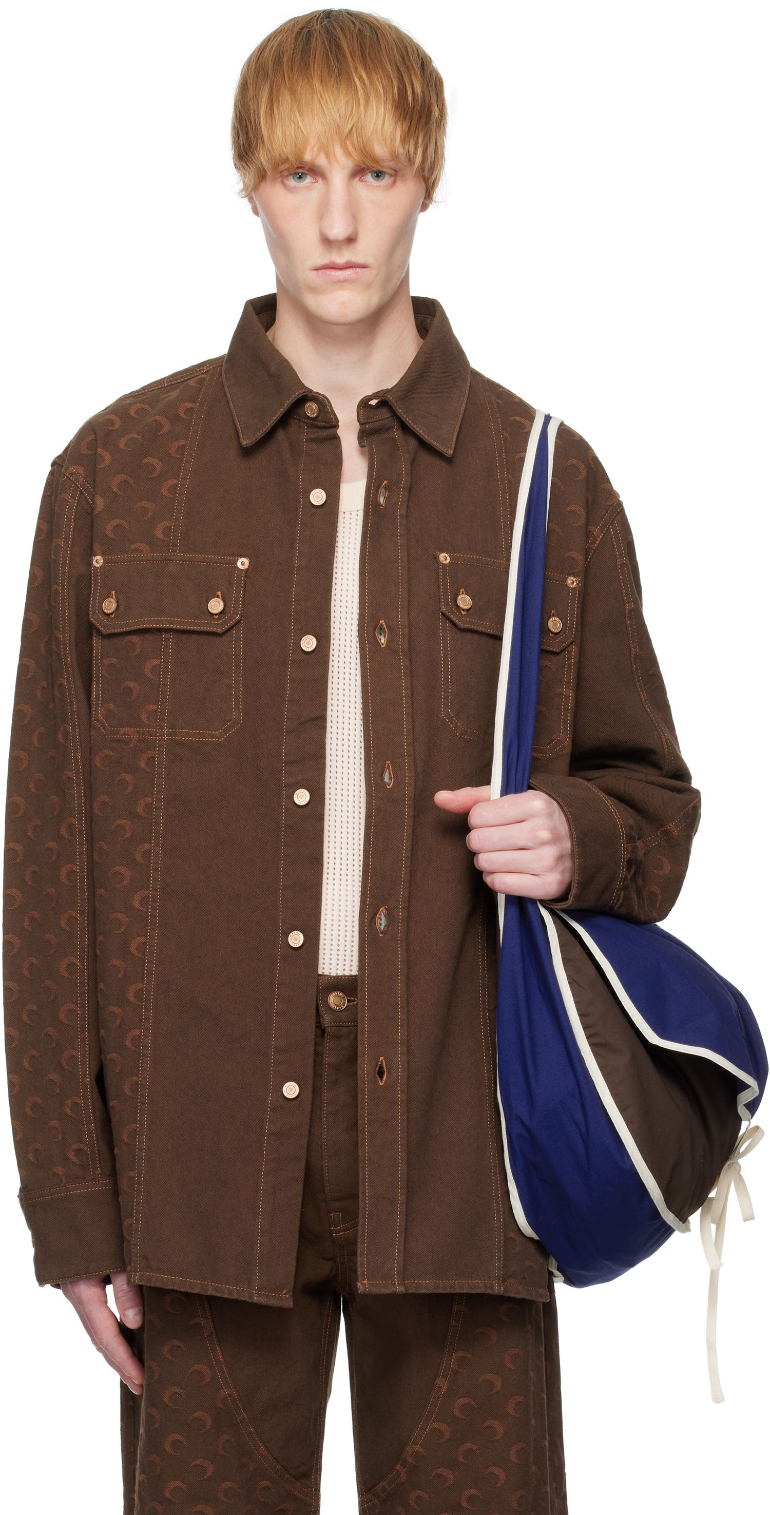 Jakke Marine Serre Marine Serre Moon Jacquard Twill Overshirt Brun | USI030A CWOV0063, 0