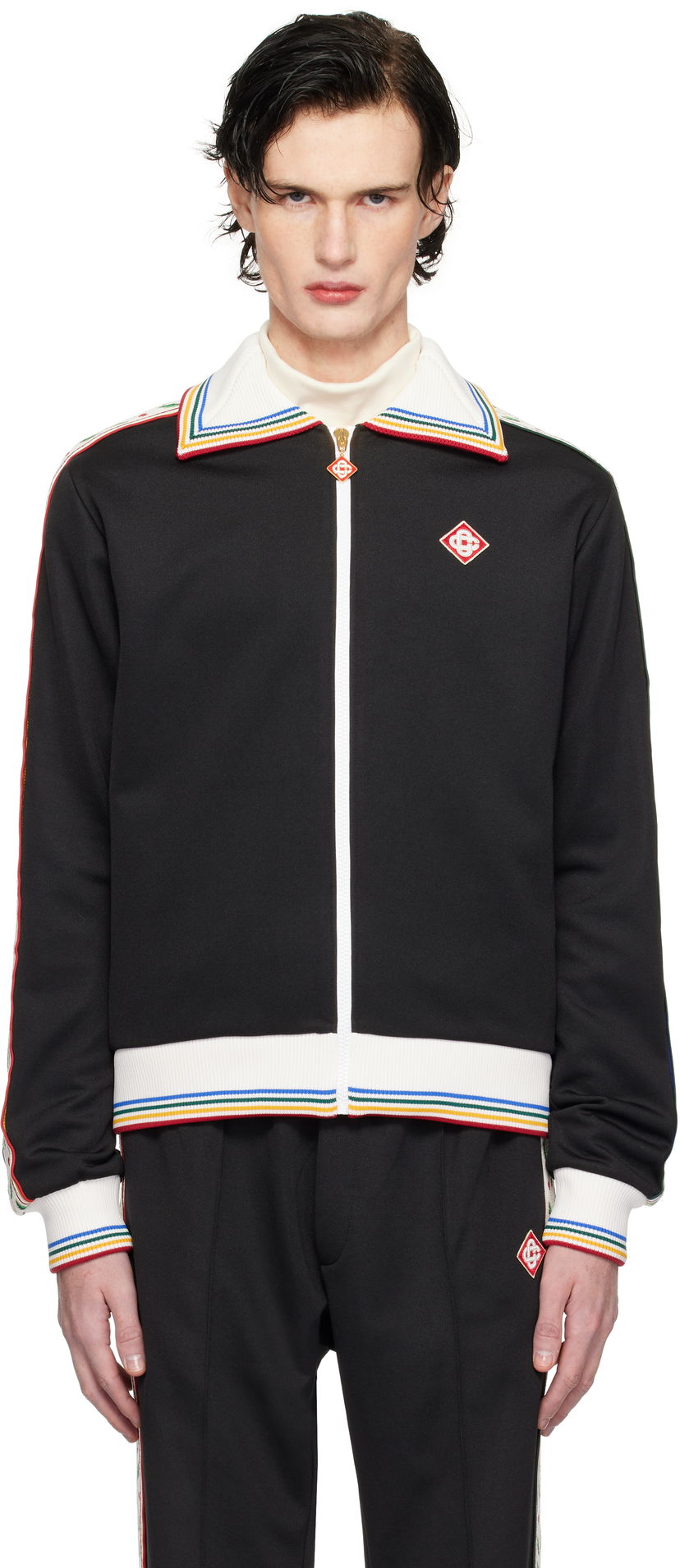 Jakke Casablanca Track Jacket with Stripes Sort | MPS25-JTP-310-01