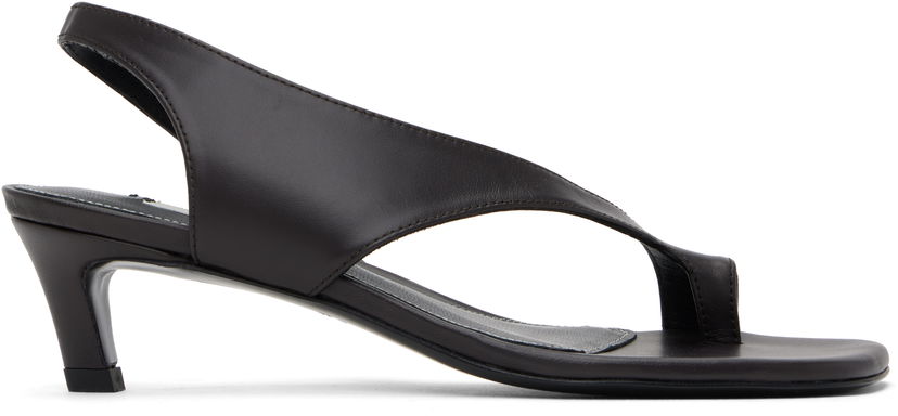 Tøj TOTEME TOTEME Leather Thong Heeled Sandals Sort | 252-WAS0201-LE0131