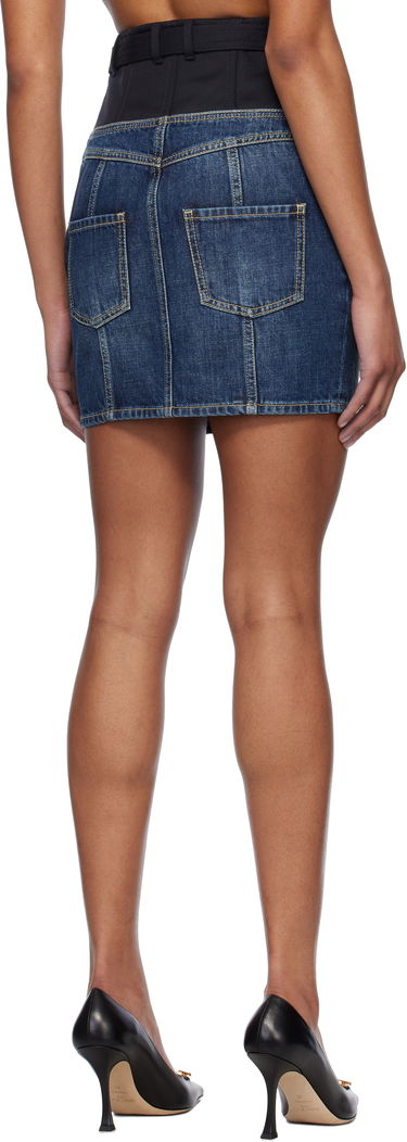 Nederdel Balmain Balmain Crêpe and Denim Miniskirt Blå | EF1LBA56DF25, 2