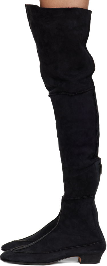 Sneakers og sko The Row Suede Over-The-Knee Boots Sort | F1530-SH01, 2