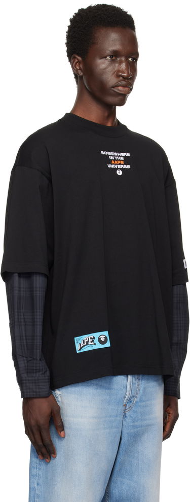 T-shirt AAPE by A Bathing Ape AAPE by A Bathing Ape Faux Layered Long Sleeve T-Shirt Sort | AAPLTM1570XXNBKX, 1