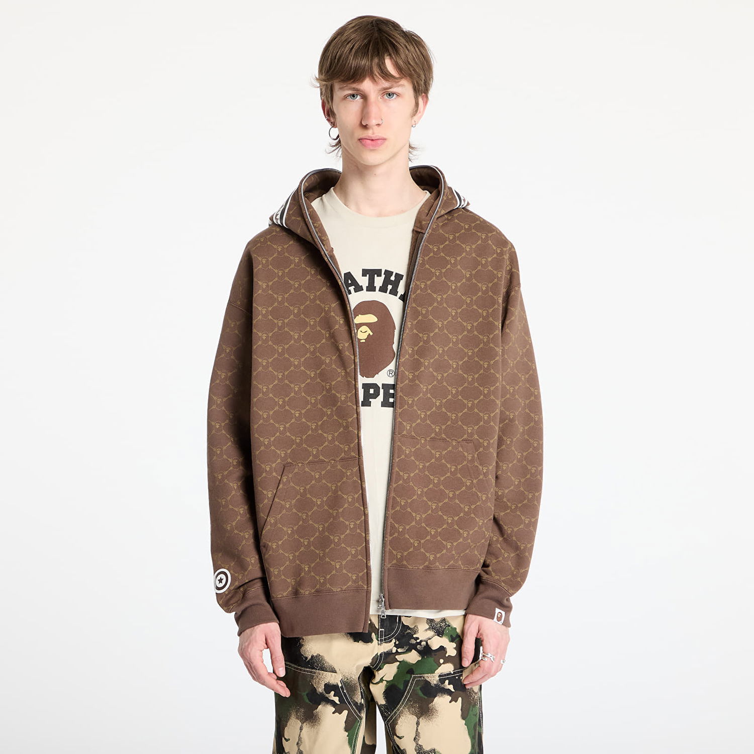 Sweatshirt BAPE A BATHING APE College Monogram Relaxed Fit Shark Full Zip Hoodie Brun | 001ZPL301314MBRW, 0