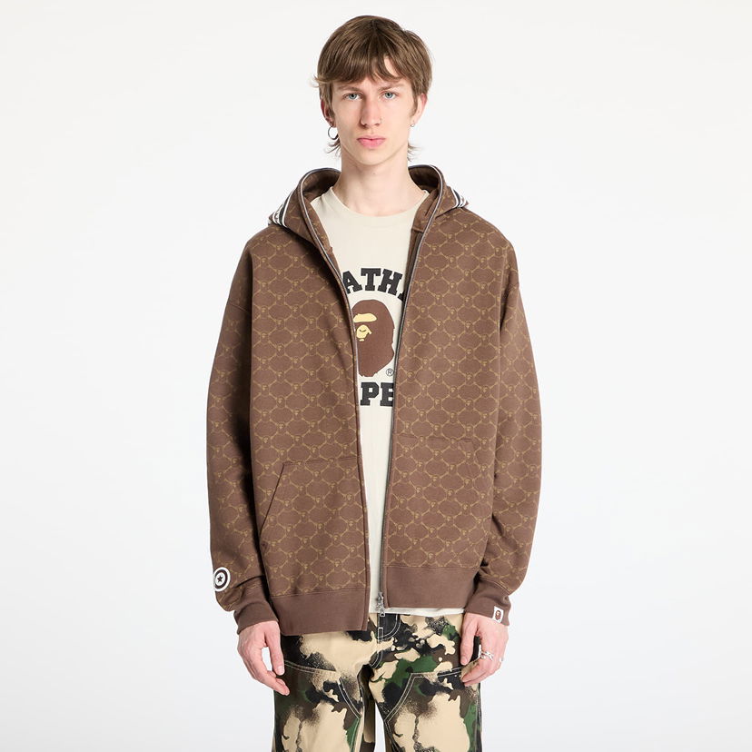 Sweatshirt BAPE A BATHING APE College Monogram Relaxed Fit Shark Full Zip Hoodie Brun | 001ZPL301314MBRW