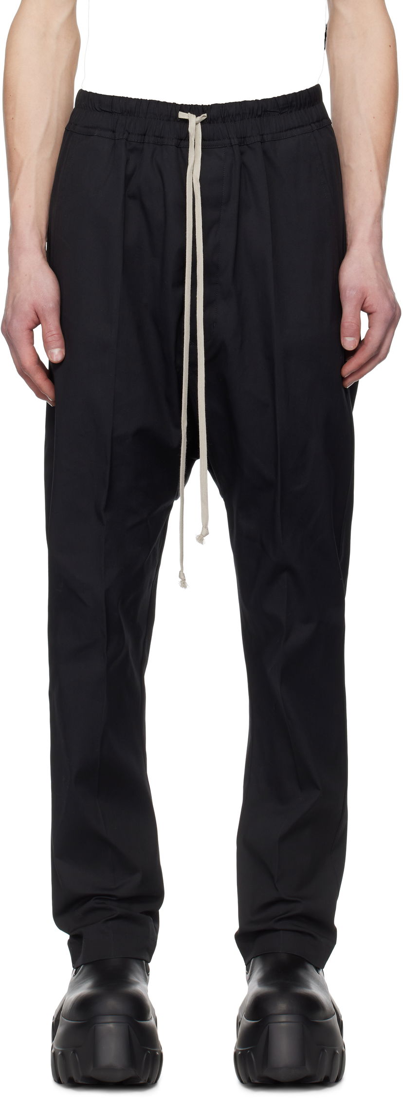 Bukser Rick Owens Rick Owens Hollywood Heavy Drawstring Trousers Sort | RU01E5380 TE
