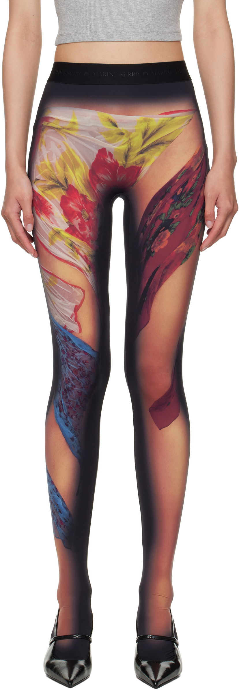Leggings Marine Serre Marine Serre Recycled Draped Statue Jersey Leggings Sort | WPA043A CJER0076