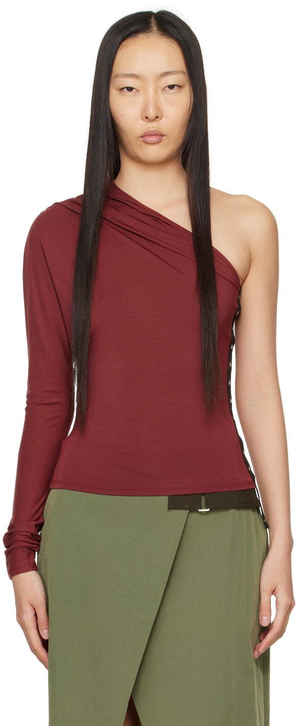 Tanktop Miaou Miaou Katia One Shoulder Long Sleeve Top Bourgogne | 7095TJBRUS