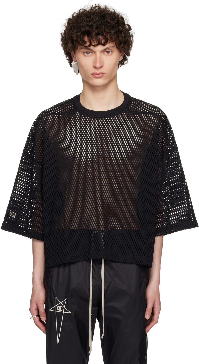 Crop top Rick Owens Rick Owens Champion Edition Tommy Cropped Mesh T-Shirt Sort | CM01E1676 CHONET MESH
