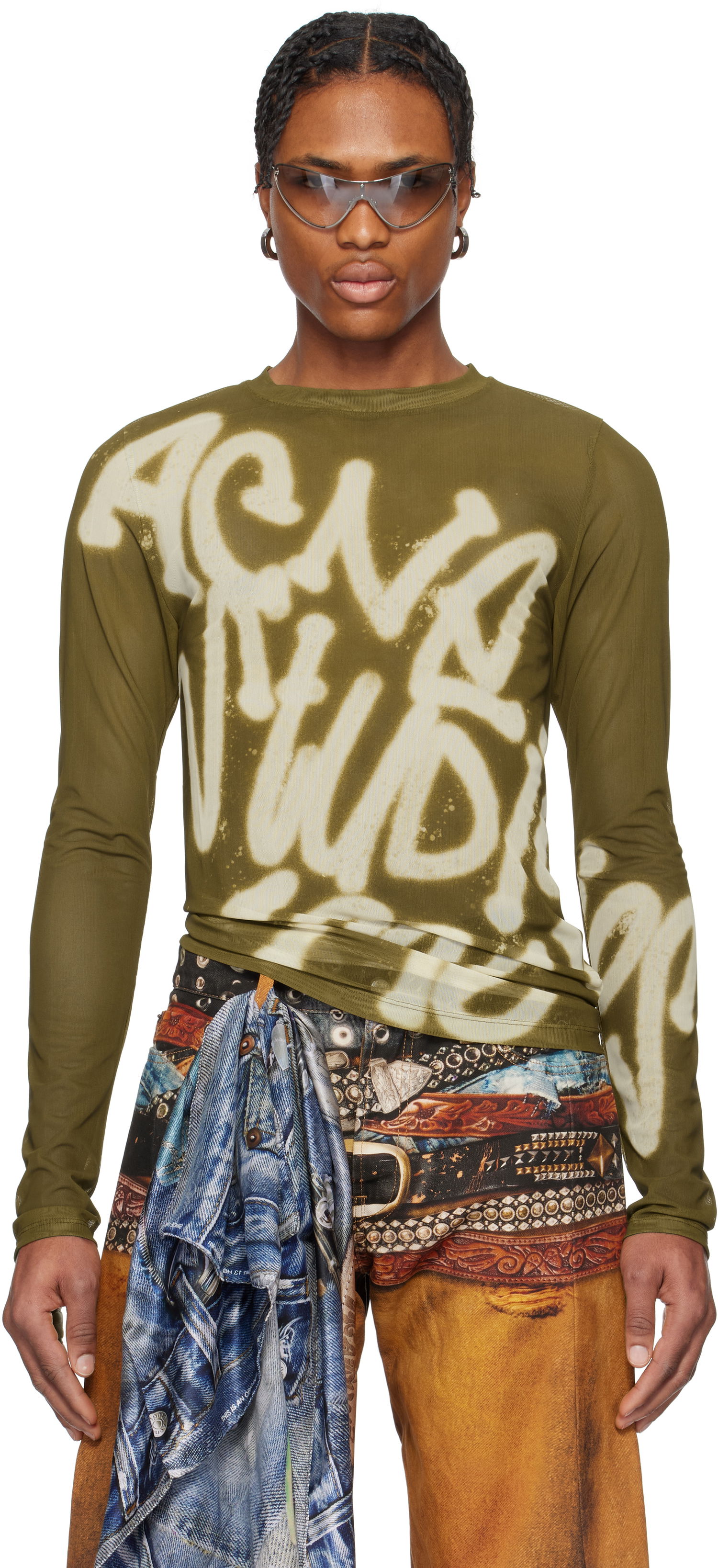 T-shirt Acne Studios Acne Studios Sprayed Logo Long Sleeve T-Shirt Grøn | BL0410-, 0