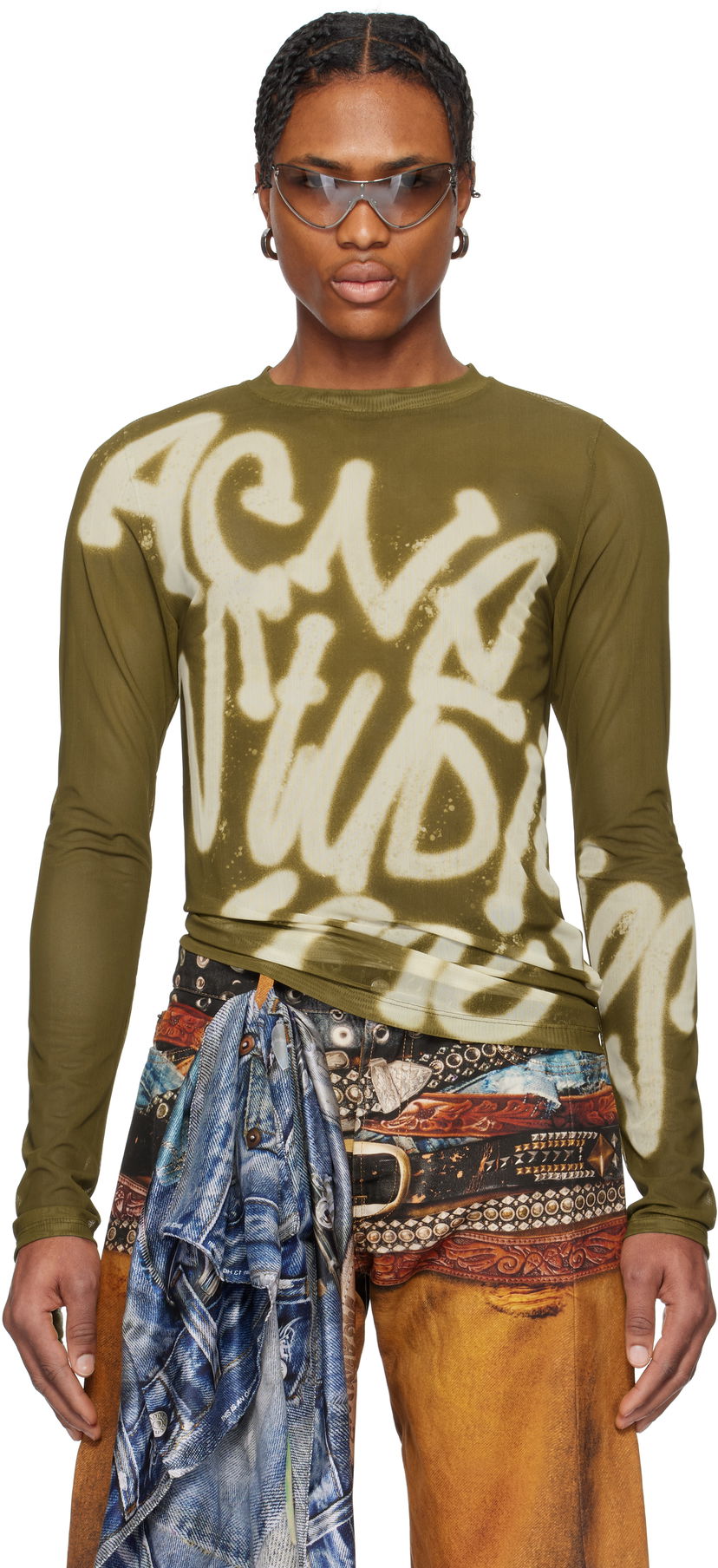 T-shirt Acne Studios Acne Studios Sprayed Logo Long Sleeve T-Shirt Grøn | BL0410-