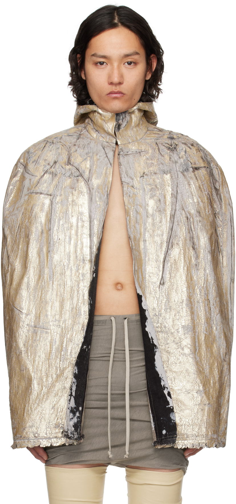 Jakke Rick Owens Hollywood Pville Cape Denim Jacket Metalisk | RR01E5701 GMC