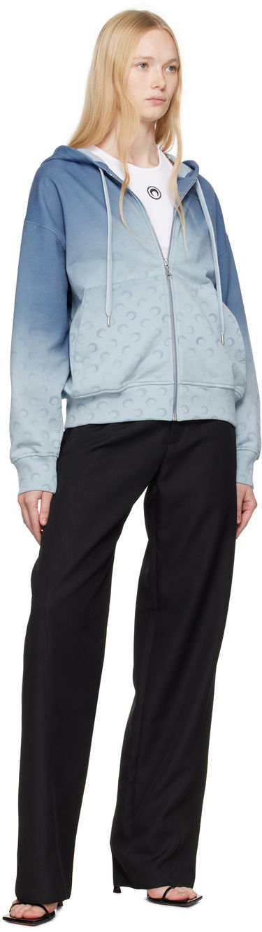 Sweatshirt Marine Serre Marine Serre Moon Faded Fleece Zip Hoodie Blå | UST017B CJER0073, 3