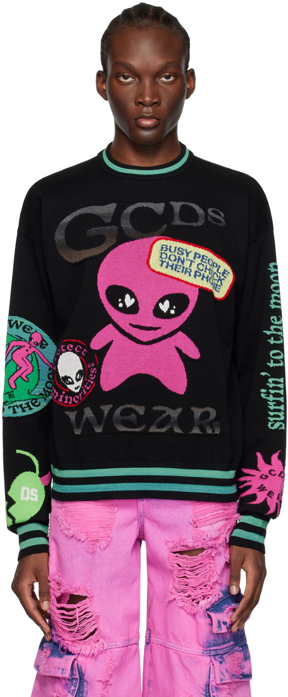 Sweater GCDS Surfing Wirdo Sweater Sort | SS23M380061