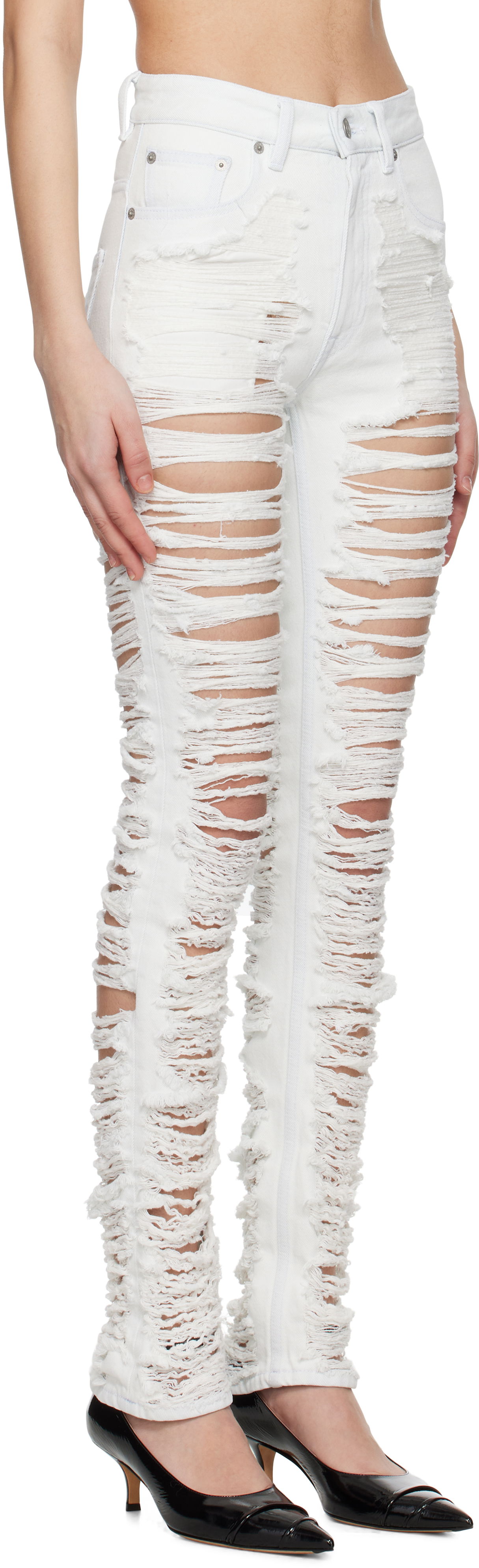 Jeans Maison Margiela MM6 Maison Margiela 5-Pocket Shredded Jeans Hvid | S62LB0185 M30018, 1
