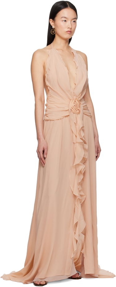 Kjole Blumarine Blumarine Georgette Maxi Dress with Ruffle Detail Beige | P522A568A, 3