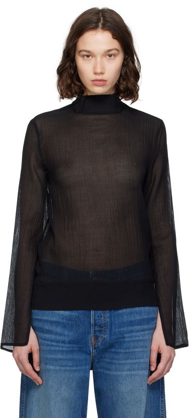 Skjorte TOTEME TOTEME Slit Sleeve Mock Neck Blouse Sort | 253-WRT0546-FB0462, 0