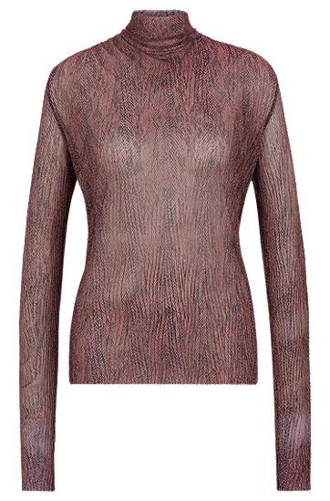 Sweater BOSS Plissé Tulle High-Neck Top Lyserød | 50521730, 0