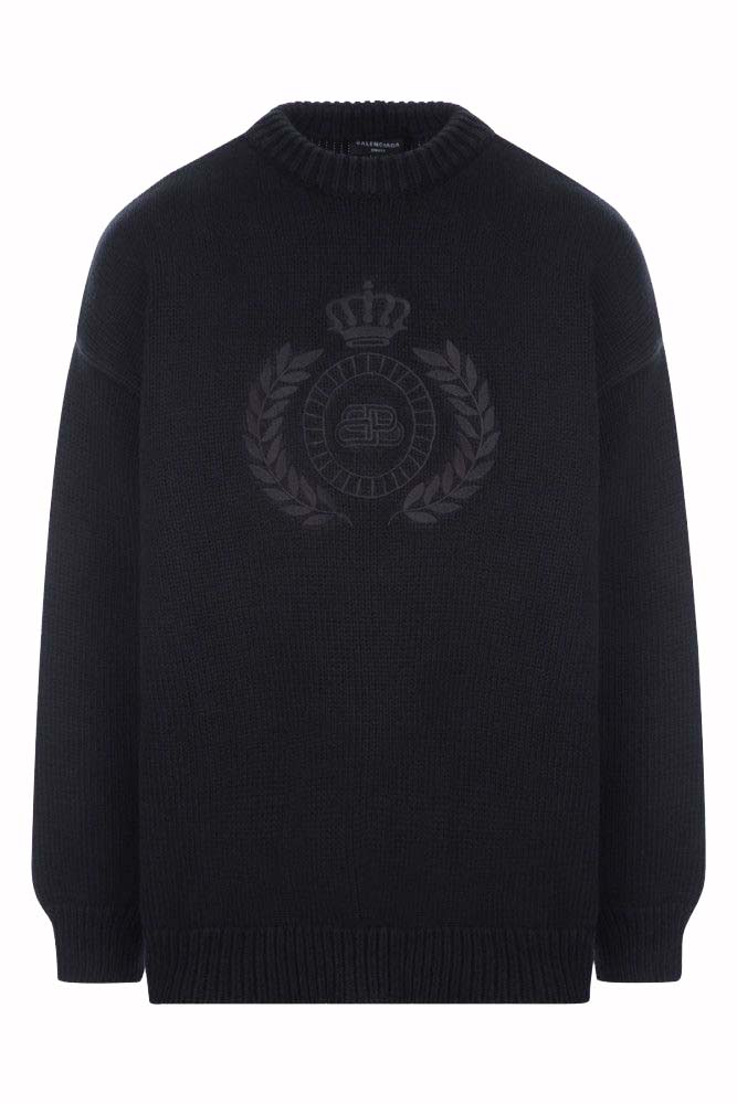 Sweater Balenciaga BB Laurel Crown Logo Crewneck Sort | 664369T32111000