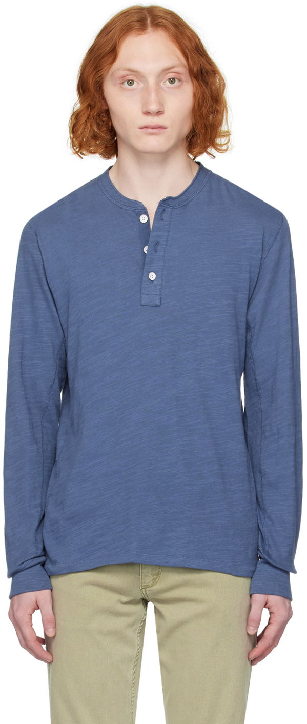 T-shirt rag & bone Rag & Bone Classic Flame Henley T-Shirt Blå | MBC23HT037CA37