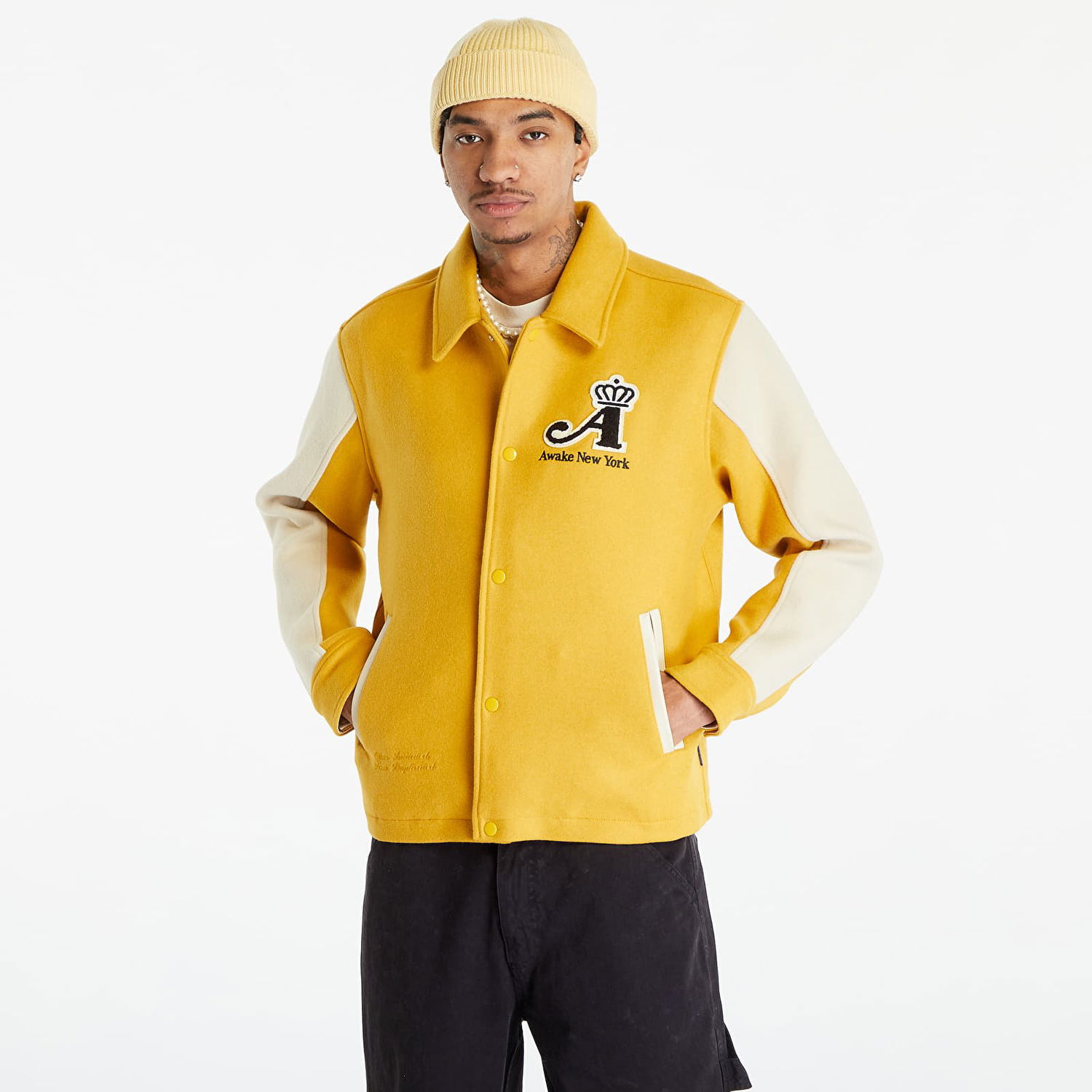Bomberjakke Awake NY Awake NY Crown Embroidered Varsity Jacket Gul | AWK-FW23-OT005-SAF, 0