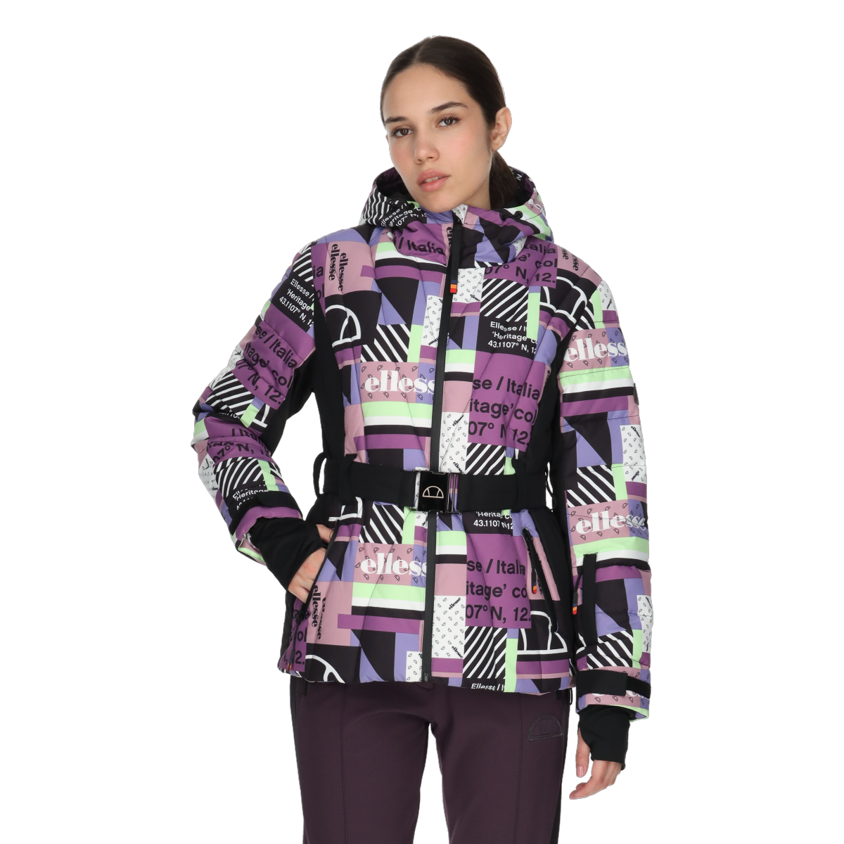 Puffer jakke Ellesse Maya Heritage Geometric Print Belted Puffer Jacket Flerfarvet | ELA243F516-Z3, 0