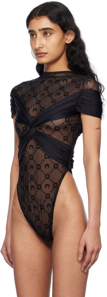 Krop Marine Serre Marine Serre Draped Twist-Front Bodysuit Sort | WTO430A RJER0018, 3