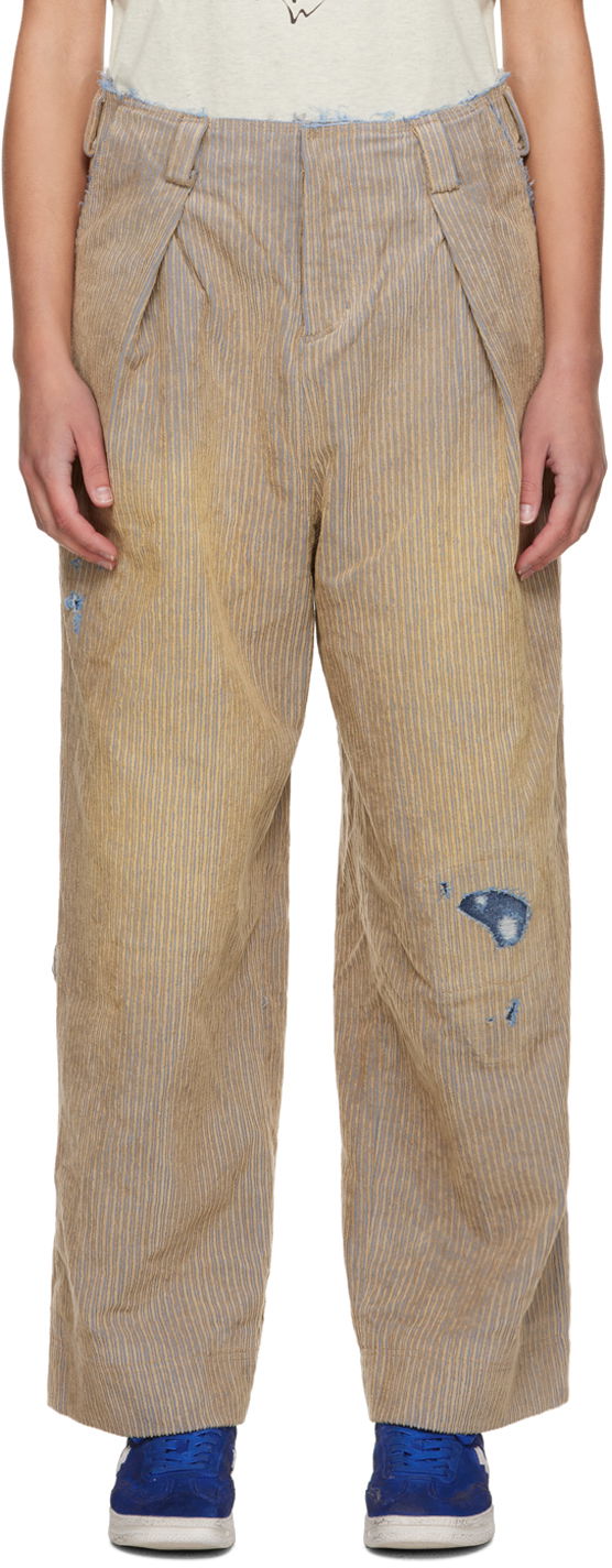 Bukser ADER ERROR Carid Wide Leg Distressed Trousers Beige | BMADFWBT0106BG