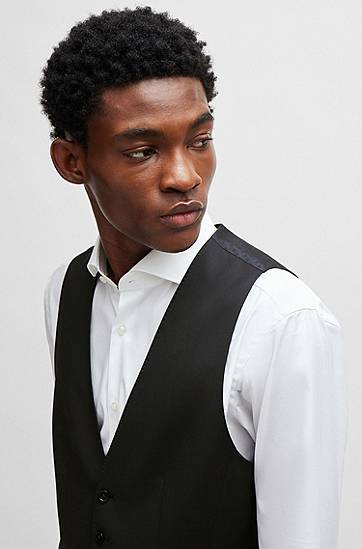 Vest BOSS BOSS Slim-Fit Virgin-Wool Serge Waistcoat Sort | 50469160, 1