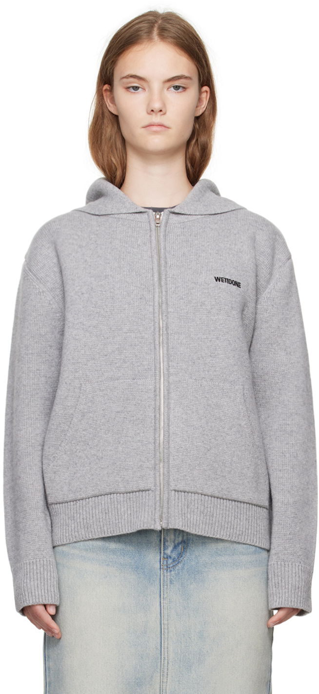 Sweatshirt We11done We11done Embroidered-Logo Zip-Up Hoodie Grå | WD-KJ2-24-605-W-GY