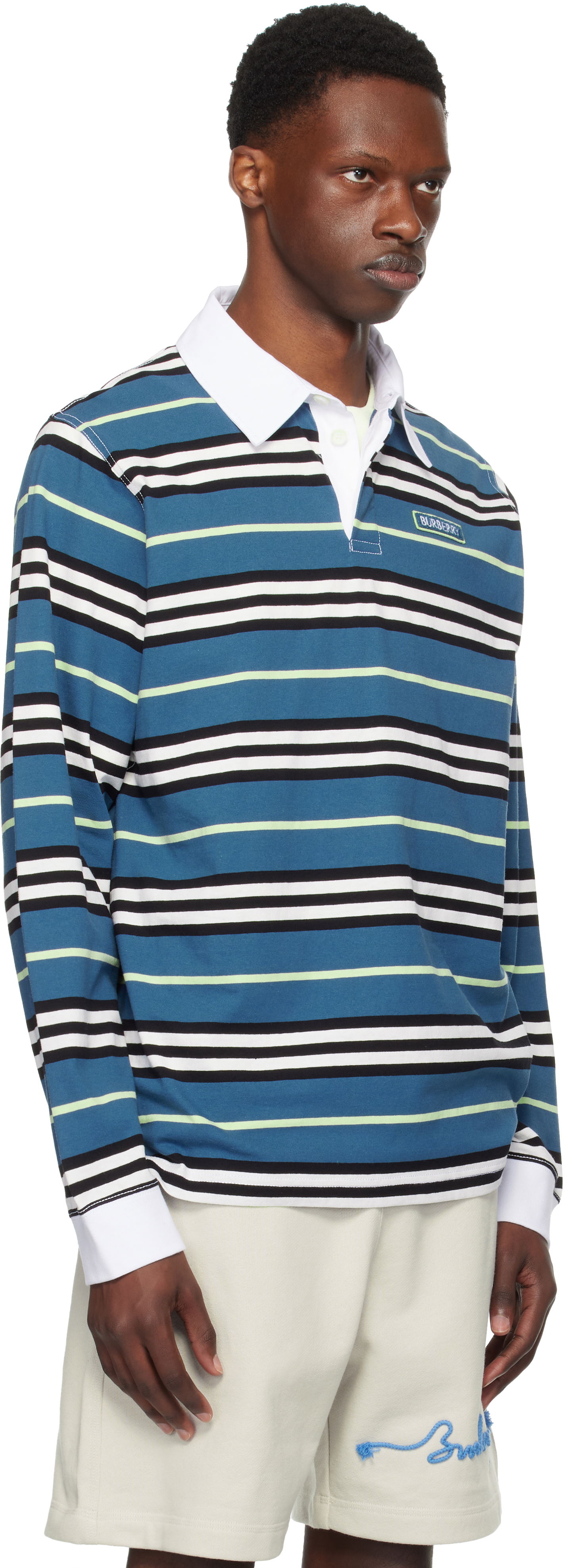 Polo skjorte Burberry Burberry Long-Sleeve Striped Polo Blå | 8106236, 1
