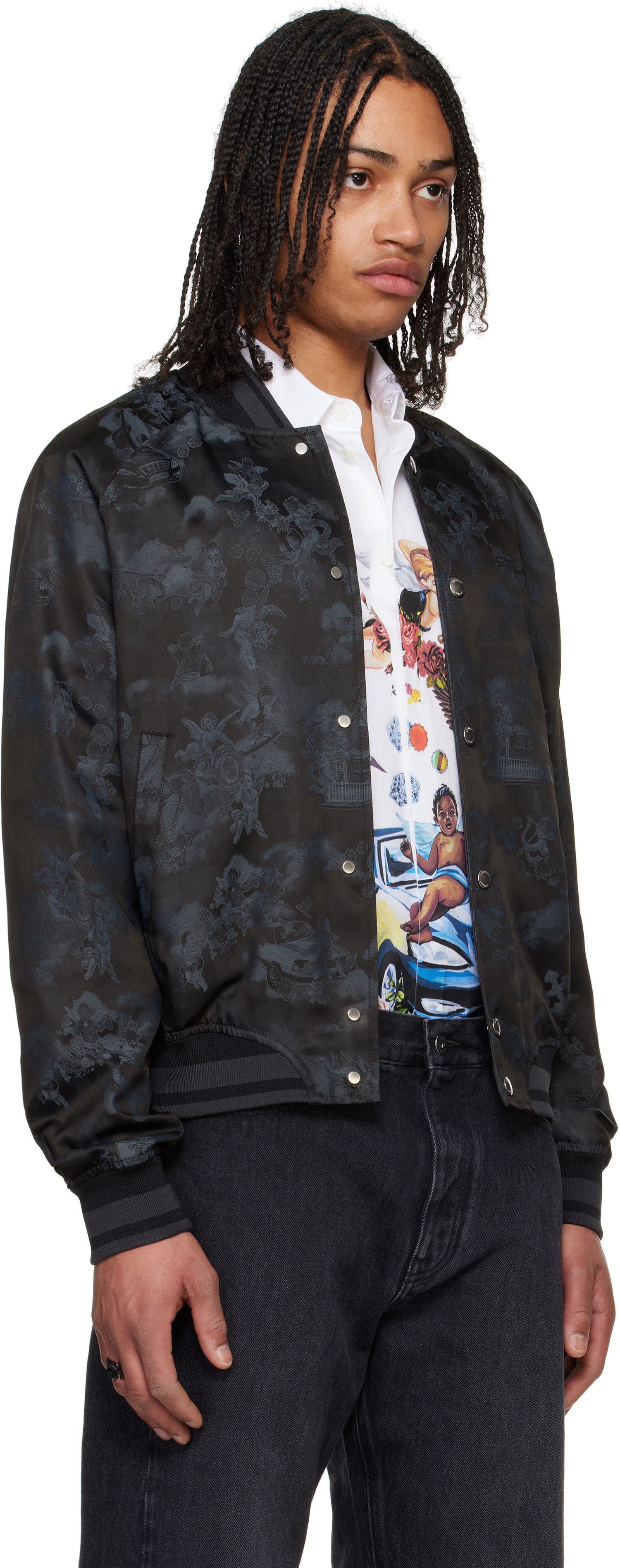 Bomberjakke Off-White Off-White Fresco Souvenir Varsity Bomber Jacket Sort | OMEH05AS25FAB0020210, 1