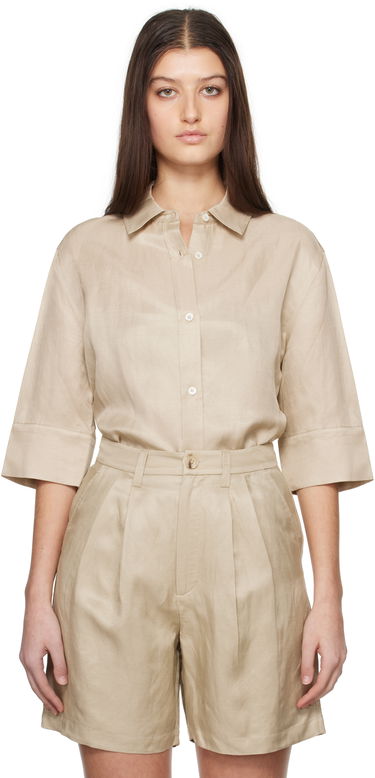 Shorts Anine Bing Anine Bing Mary Linen Collared Shirt Beige | A-07-10803-OMA10, 0