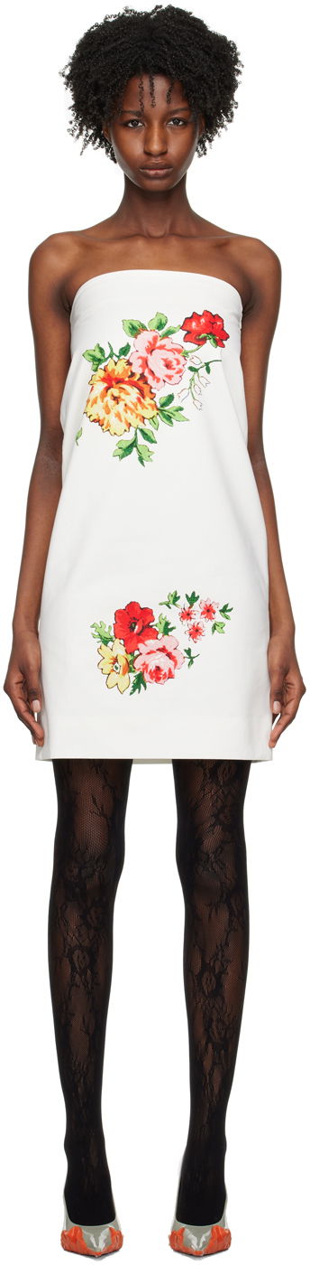 Kjole We11done We11done Printed Strapless Mini Dress Hvid | WD-OP1-23-016-W-MX