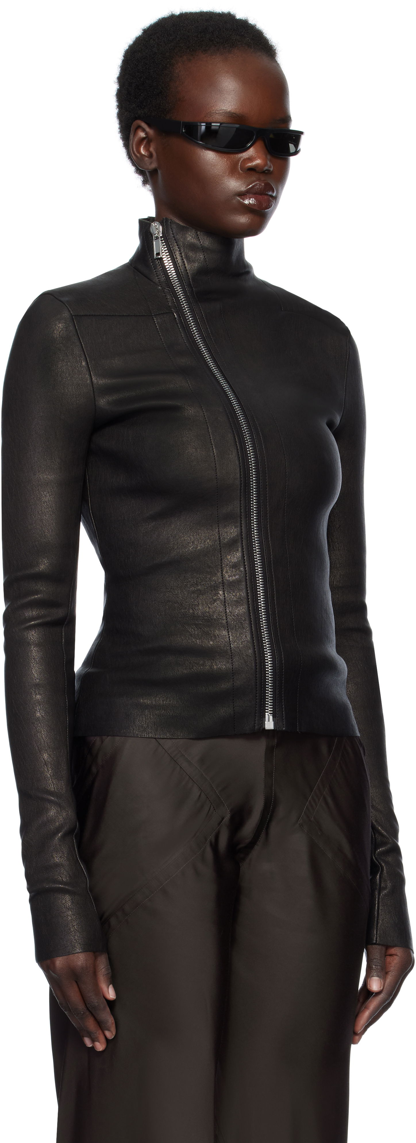 Sweater Rick Owens Rick Owens Hollywood Gary Leather Jacket Sort | RP01E7701 LSV, 1