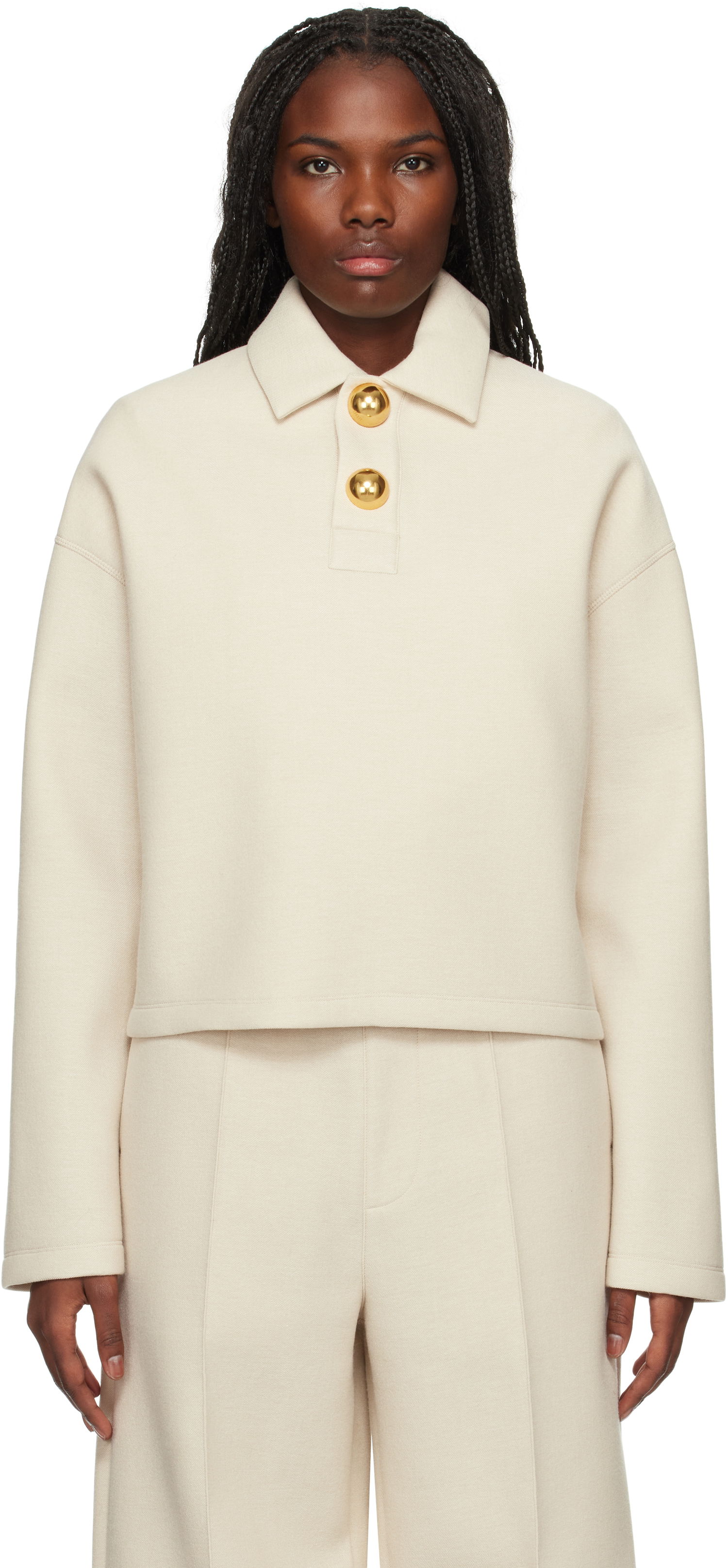 Polo skjorte AMI Wool Cropped Polo Beige | FPL318.750, 0
