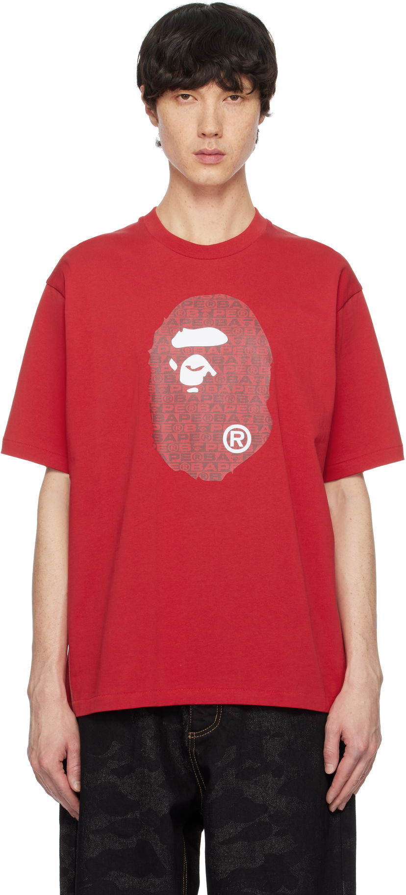 T-shirt BAPE Lux Sport Pattern Ape Head T-Shirt Rød | 001TEK801322M