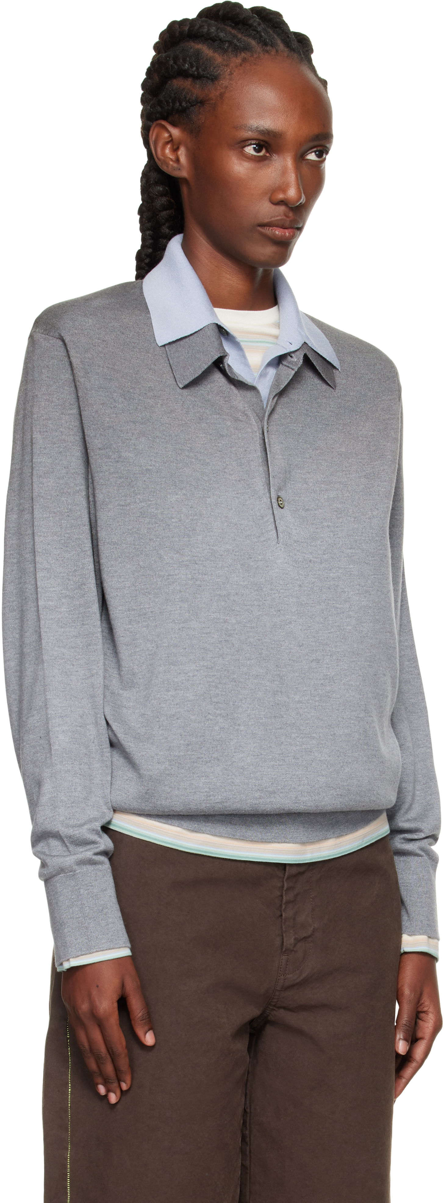 Polo skjorte Acne Studios Acne Studios Layered Silk Polo Grå | A60591-, 1