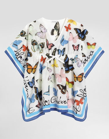 Kjole Dolce & Gabbana Dolce & Gabbana Butterfly Print Batiste Caftan Hvid | LB7A14FI5KTHB5KB, 0