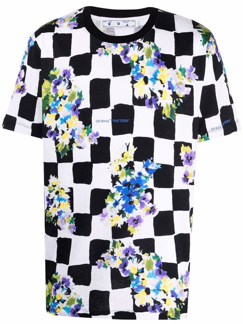 T-shirt Off-White Check Flowers T-shirt Black/White Flerfarvet | OMAA027S21JER0268400
