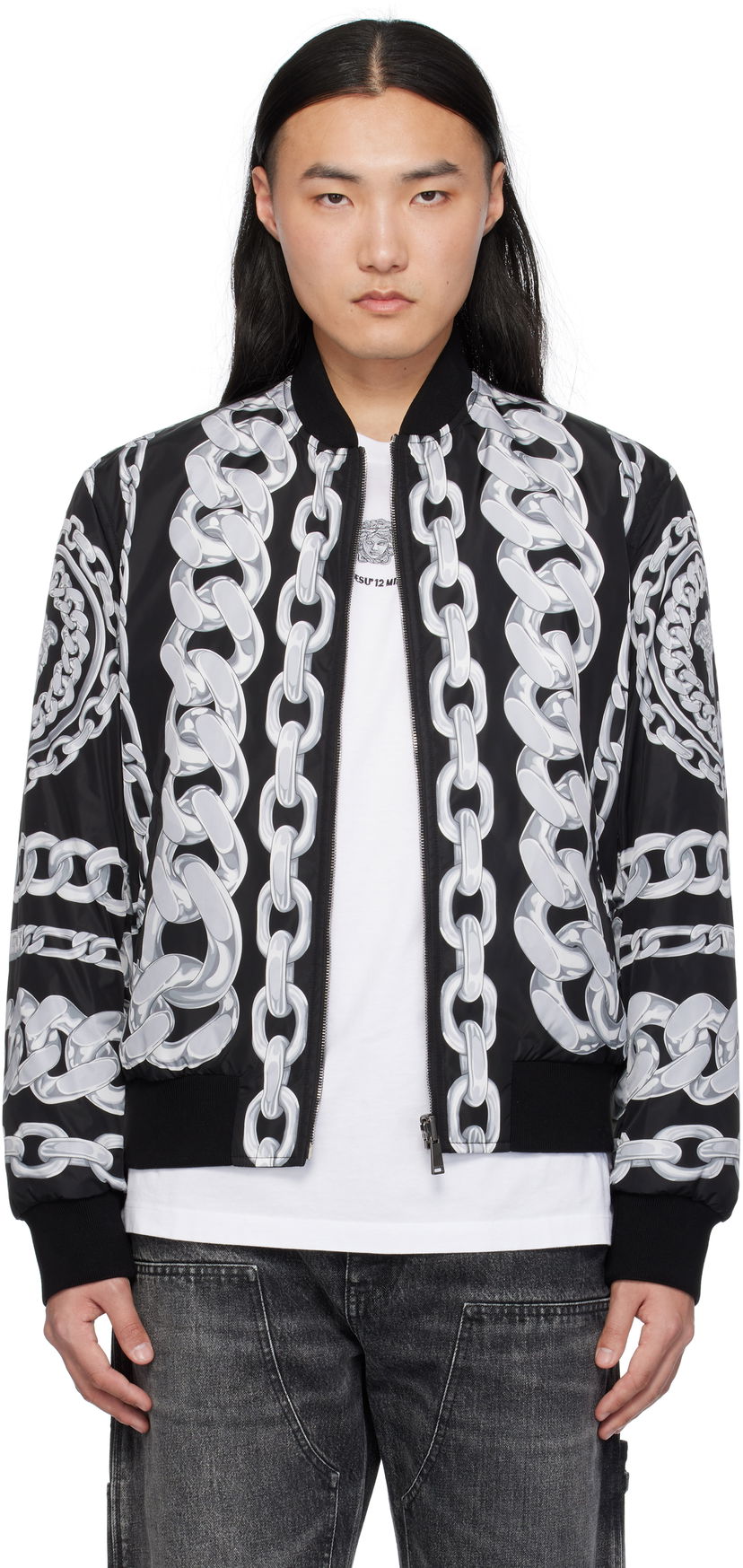 Bomberjakke Versace Versace Medusa Chains Reversible Bomber Jacket Sort | 1018824_1A13441