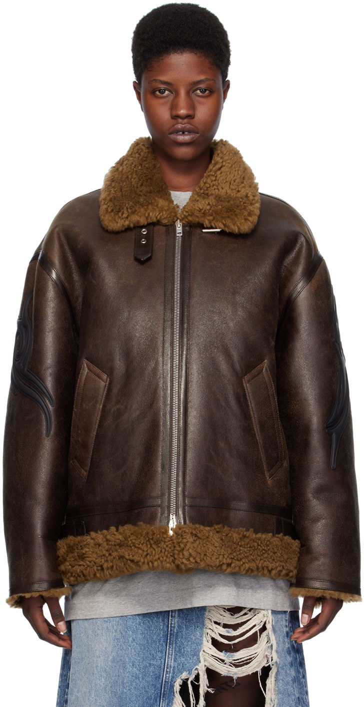 Bomberjakke VETEMENTS Graphic Shearling Jacket Brun | UE64JA920O