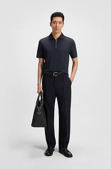 Polo skjorte BOSS Zip-Neck Piqué Polo Shirt Mørkeblå | 50544091, 1