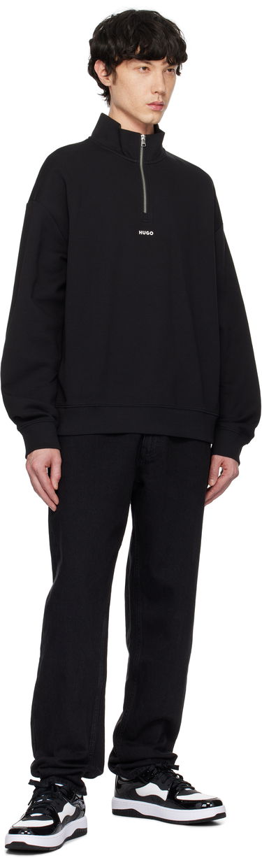 Sweatshirt BOSS Hugo Logo Print Cotton-Terry Zip-Neck Sweatshirt Sort | 50525881, 3