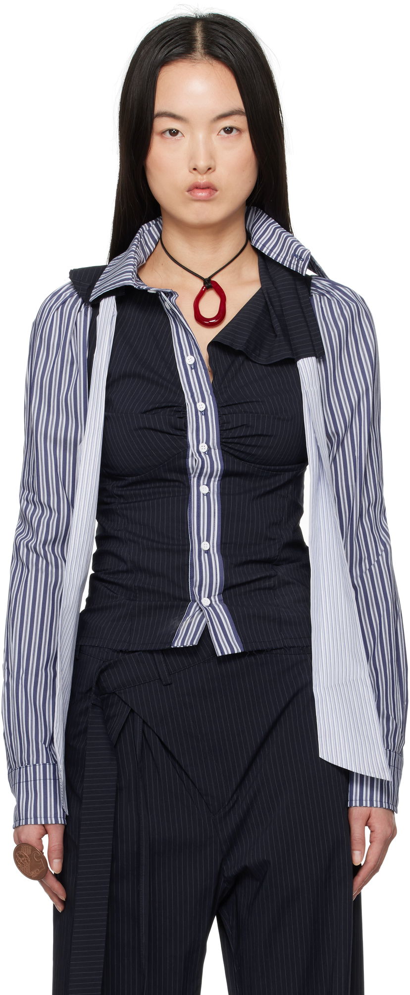 Skjorte Ottolinger Ottolinger Deconstructed Lavallière Shirt Mørkeblå | 11140021102
