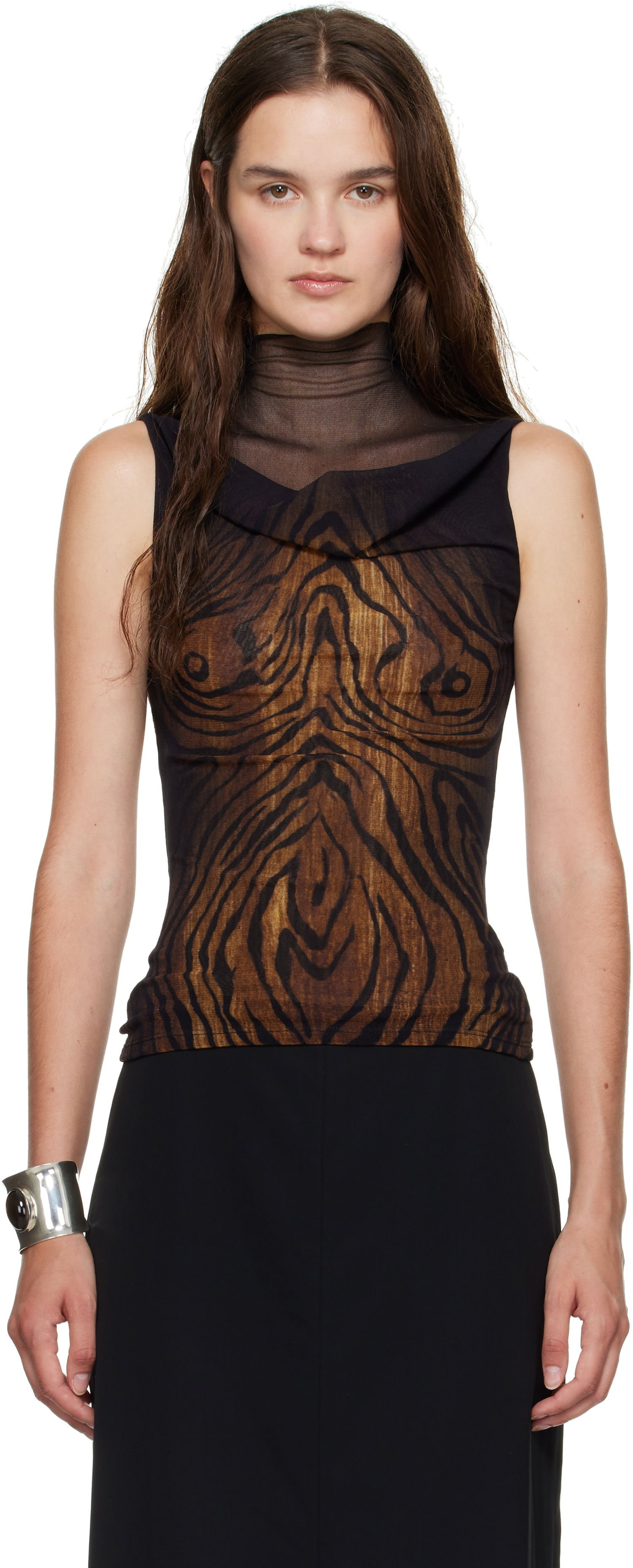 Tanktop Jean Paul Gaultier Jean Paul Gaultier Double Layered Wood Print Tank Top Brun | 25/03-W-TO315-M002P-0060, 0